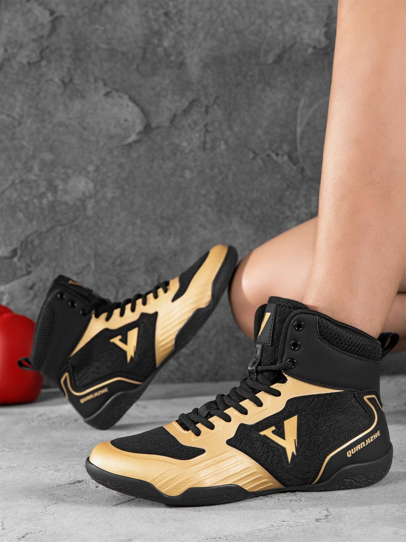 Men's Competition-Level Wrestling Training Shoes, High-Top Muay Thai Boxing Training Shoes, Sports Athletic Shoes, Ankle Reinforcement, Anti-Slip Grip Tread, Suitable for Professional Wrestlers and Combat Sports Enthusiasts, Sports Footwear