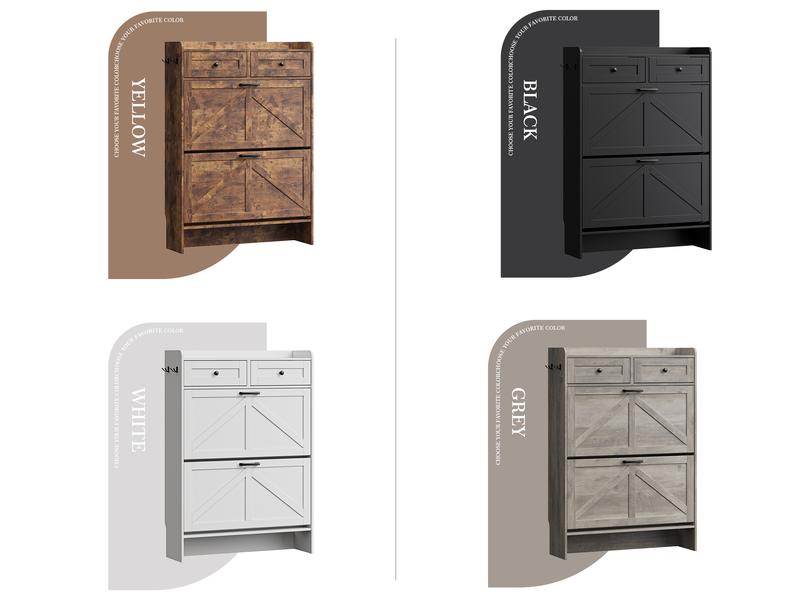 Shoe Storage Cabinet for Entryway, Farmhouse Narrow Shoe Cabinet with 2 Flip Drawers & Top Drawers, Adjustable Shelves & Hooks, Freestanding Hidden Rack Organizer for Hallway, Foyer Shoe Storage Cabinet for Entryway, Farmhouse Narrow Shoe Cabinet with 2 Flip Drawers & Top Drawers, Adjustable Shelves & Hooks, Freestanding Hidden Rack Organizer for Hallway, Foyer