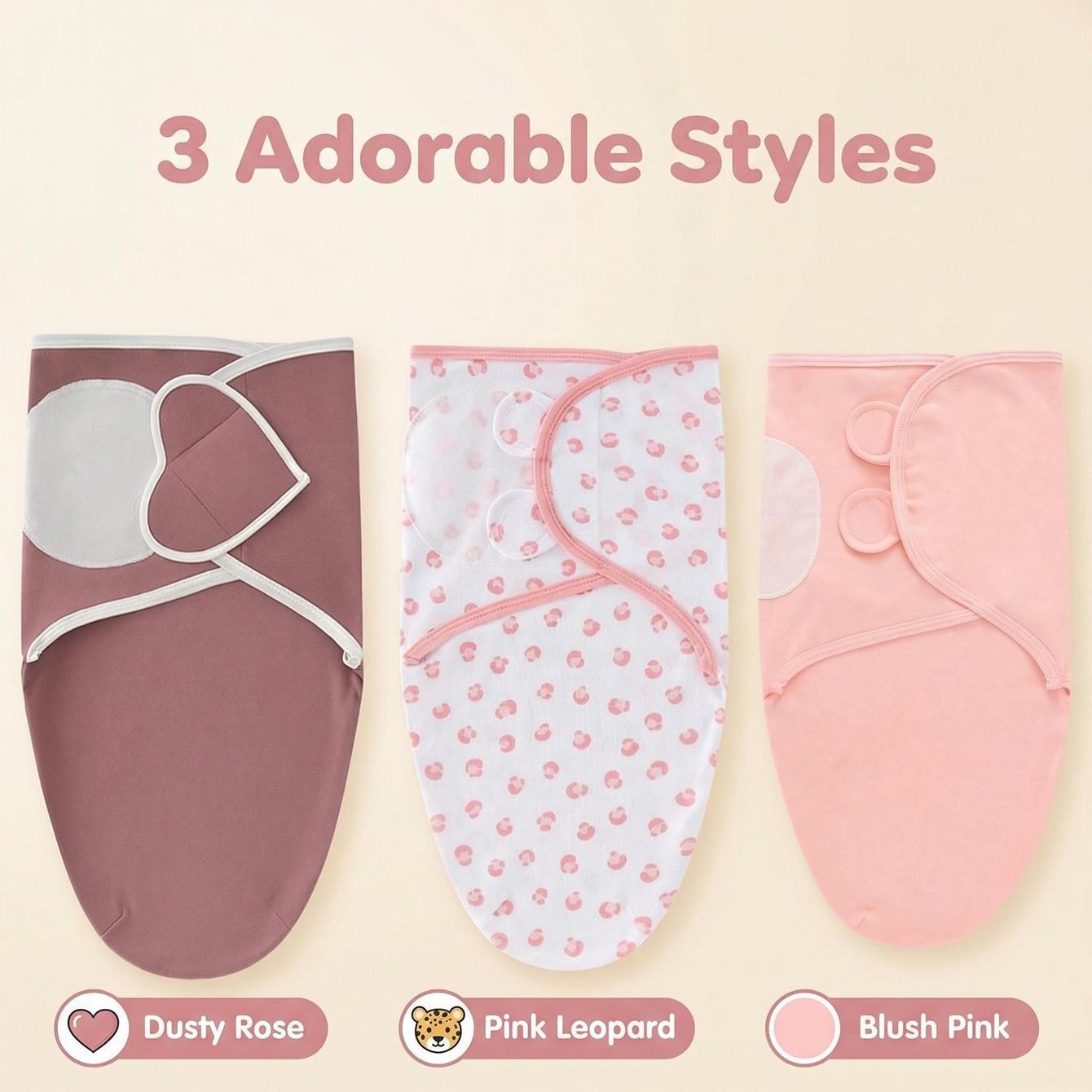 Three-Piece Baby Swaddle Blanket Set, Newborn Anti-Jump Wrap, Knit Fabric, Simulates Uterus Environment, Soft and Cozy, Cotton Velcro Design