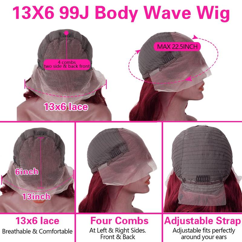 13x6 Wigs Pre Plucked Pre Cut Body Wave 99J Burgundy Lace Closure Wig Human Hair 180% Density Red Wig With Baby Hair for Women TikTokShopBlackFriday