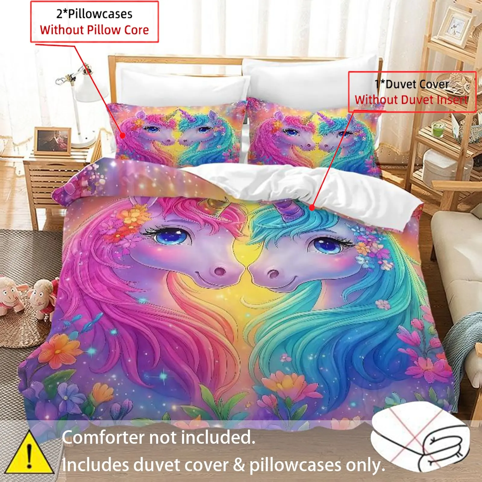3-Piece Bedding Set, Digital Print Unicorn Design, Soft Comfortable Fabric, Comfy Bedding Set, Zipper Design, Ideal for Bedroom, Decorative Bedding Set, Printed Bedding Set, Bed Sets Supplies