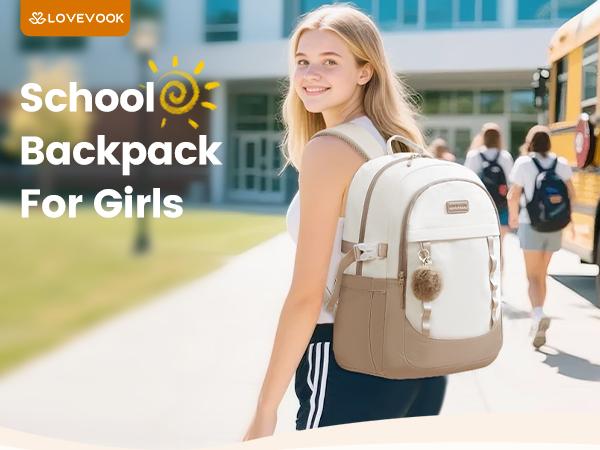 LOVEVOOK School Backpack for Teen Girls, Backpack for School, Teen Backpacks for 8-16 Teenage, Lightweight Bag with Laptop Compartment, Cute Bookbag for Girls, Casual Travel Bookbag