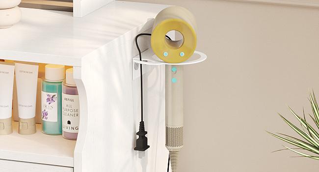 Vabches 58.6" Large Vanity Desk with Sliding Mirror & Lights, Black Makeup Vanity Table & Nightstand Combo with Power Outlet and 6 Drawers 15 Shelves with Light Strips for Bedroom Dressing Room