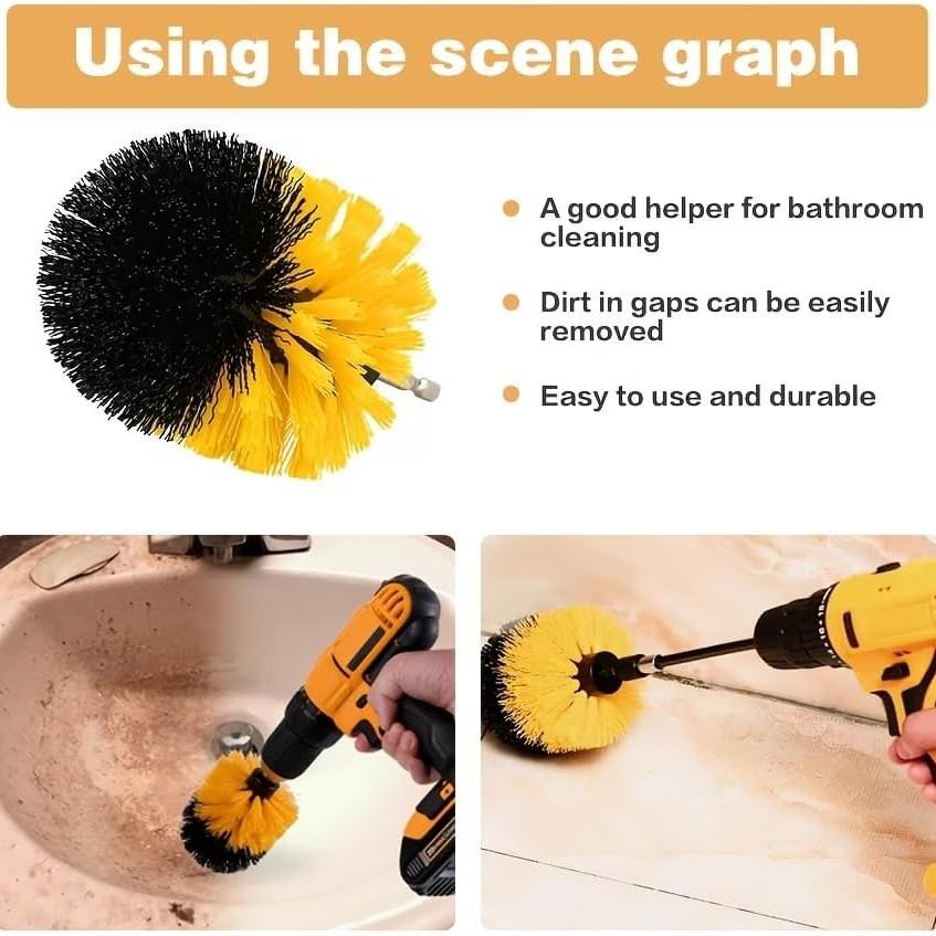 3 Piece Power Scrubber Brush Kit for Wheels, Tires, Carpet, Interior,Shoe cleaning, Upholstery - Medium Stiff Nylon Brushes for Cordless Drill Cleaning