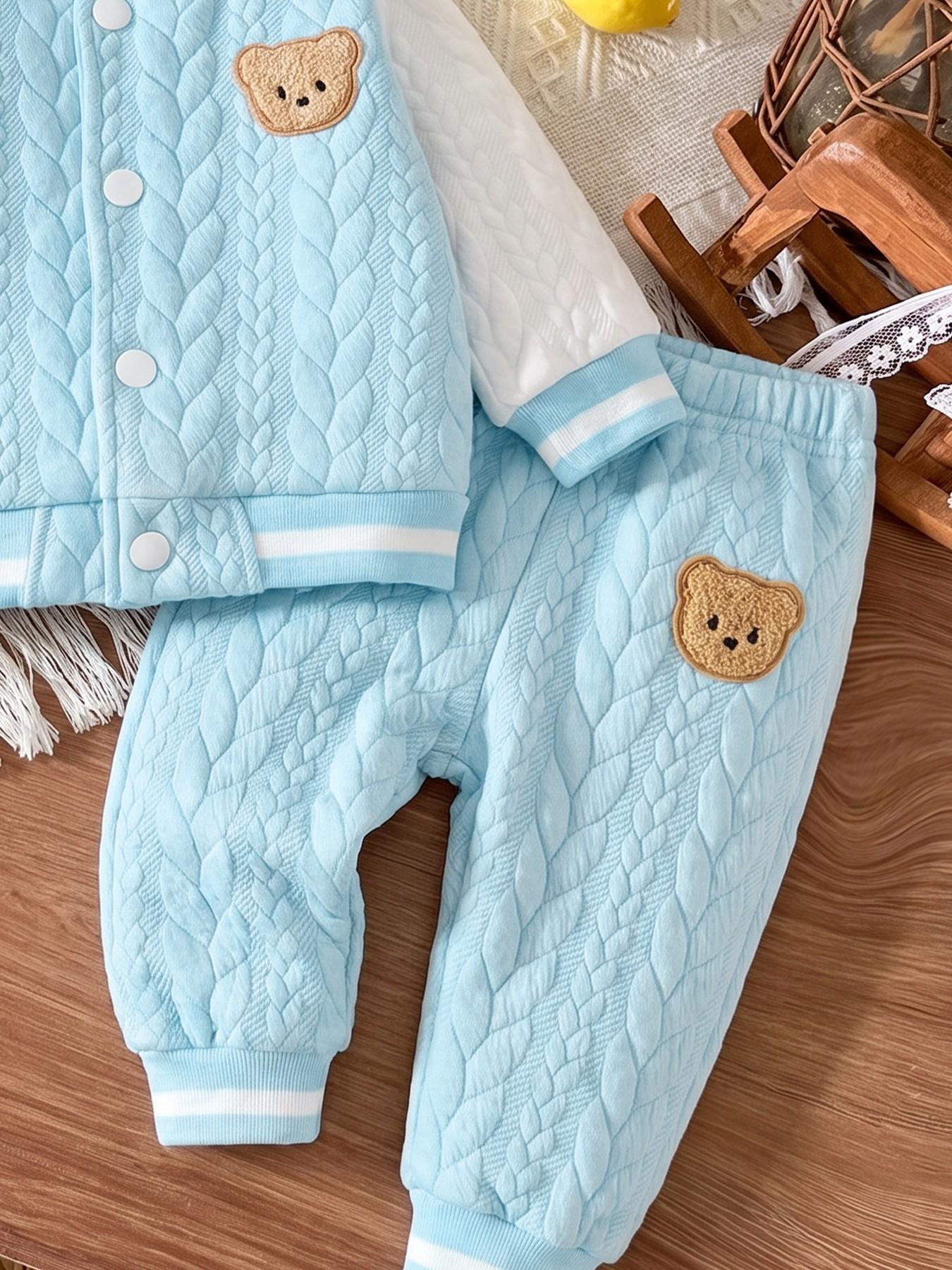 Baby Two-Piece Baseball Set, Cute Bear Embroidery, Soft Comfortable, Spring & Fall, Casual Loose-Fit, Home & Baby Clothing