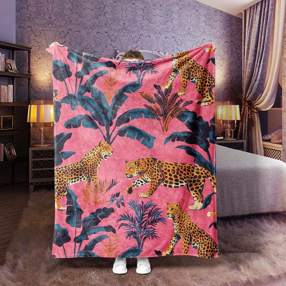 Leopard Print Blanket, Tropical Jungle Cheetah Pattern, Soft Comfortable Sofa Bed Throw, Warm Plush Cover for Bedroom Living Room, All-Season Blanket, Wild Style Gift for Women Girls
