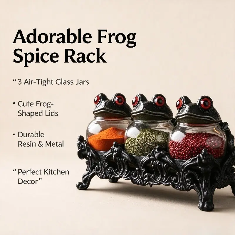 Trendy Frog Resin Glass Spice Jar, Creative Decorative Item, European Kitchen Decoration Gift, Handicrafts, Unique Home Accessories