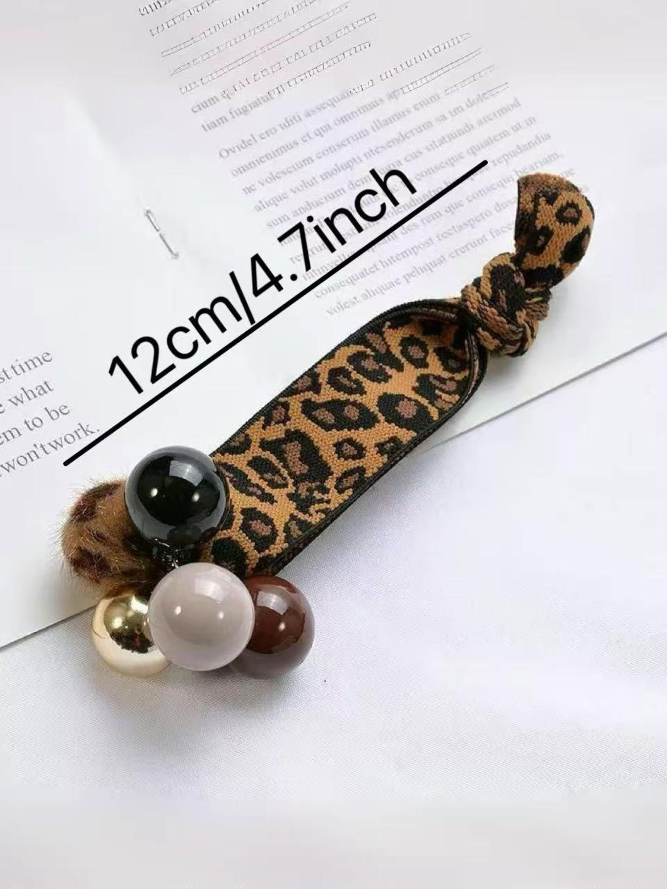 2 Piece Leopard Print Pearl Hair Ties, Elegant Minimalist Design, Flexible Ponytail Accessories, Daily Fashion Wear, Stylish Hair Bands