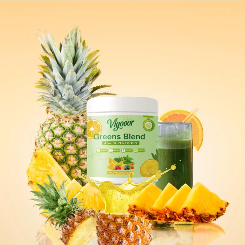 Vigooor New Upgrade, Green Superfood Powder - Digestive Support, Intestinal Health, Relieve Bloating, Contains Probiotics and Antioxidants, No Added Sugar, No Additives, 240 oz Can, One Scoop is about 8 oz, 30 Days, Blender Included (Battery Not Included)