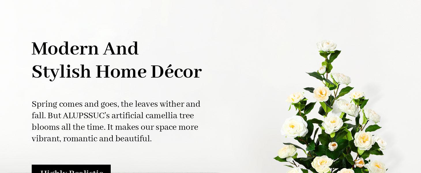 2025 2 Pack 3/4 Ft Artificial Camellia Trees with 16 White Flowers and Pots, Ideal Christmas Gifts for Home, Porch, Office or Outdoor Decor