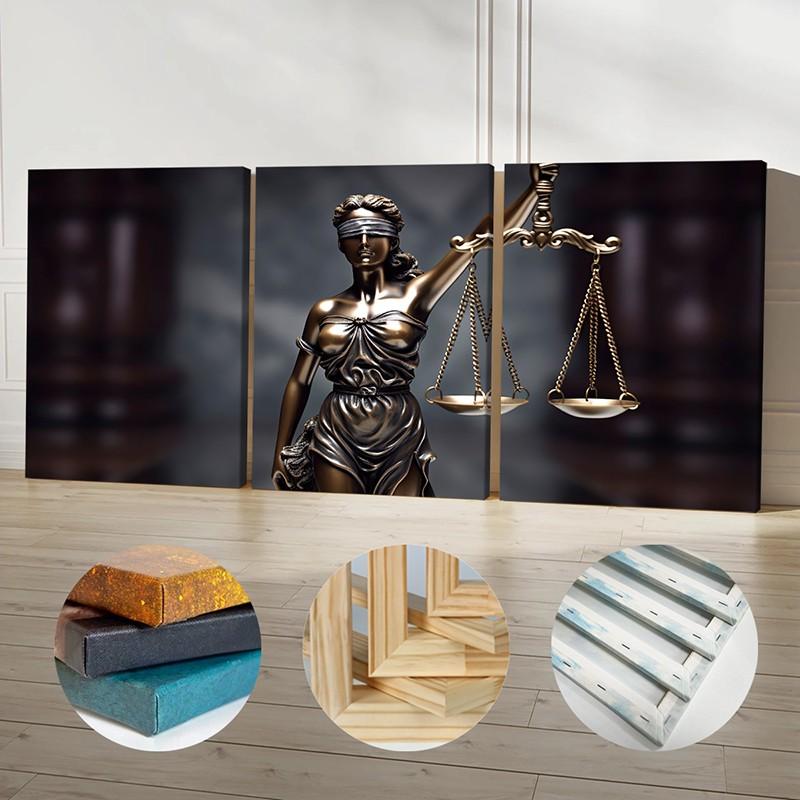 3 Piece Set Wooden Framed Canvas Poster, Photo, Legal Art, Artistic Justitia, Scales, Modern Aesthetics, Lady Justice, Home Decor, Decoration, Art Print, Wall Art for Living Room, Bedroom, Office, Law Firm, Ideal Gift For Lawyer.