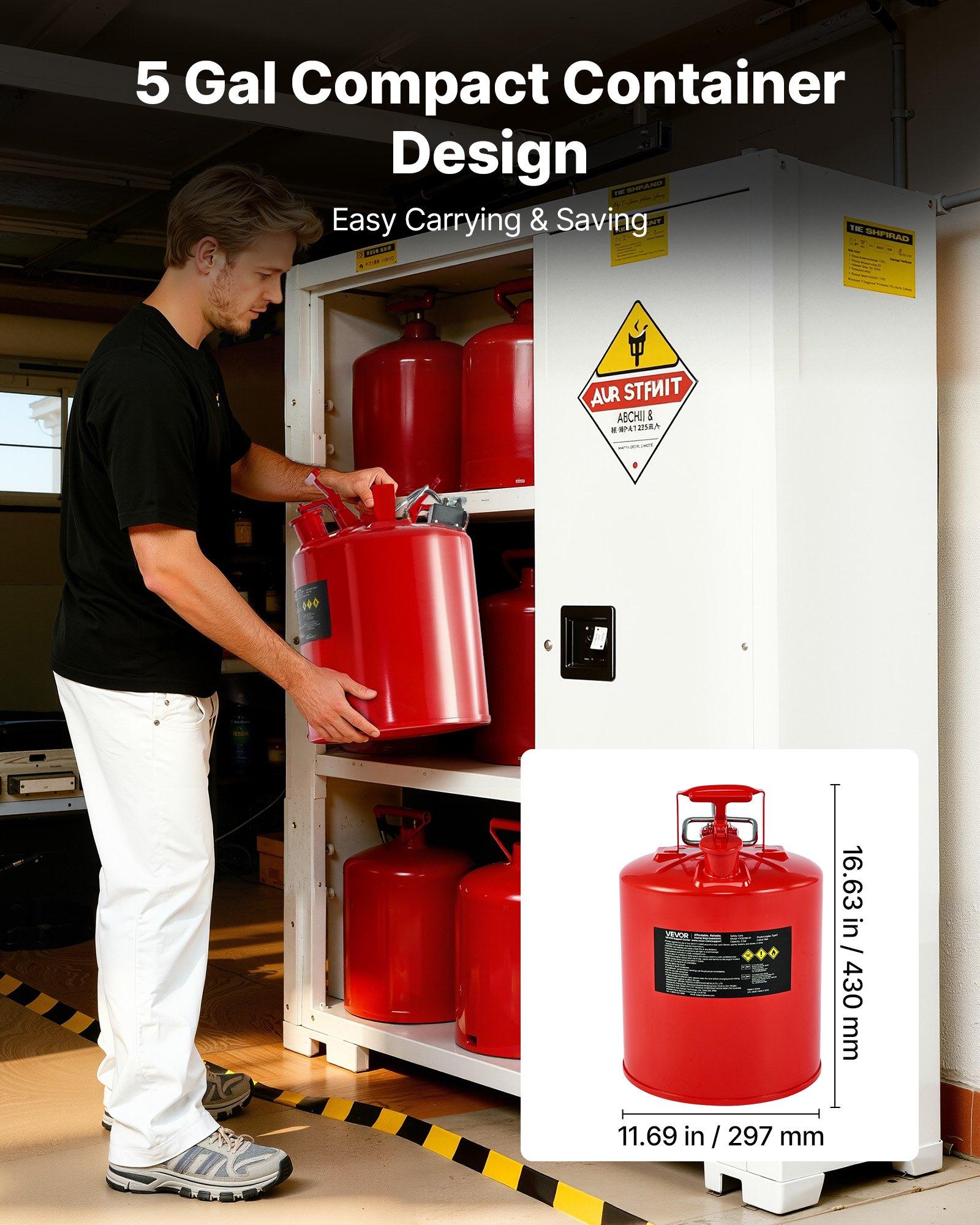 VEVOR Safety Gas Can, 5 Gallon Type II Red Safety Can for Gasoline with Stainless Steel Flame Arrester, Self-Closing Lid & Flexible Metal Spout, Carbon Steel Flammable Storage with Ergonomic Handle VEVOR Safety Gas Can, 5 Gallon Type II Red Safety Can for Gasoline with Stainless Steel Flame Arrester, Self-Closing Lid & Flexible Metal Spout, Carbon Steel Flammable Storage with Ergonomic Handle