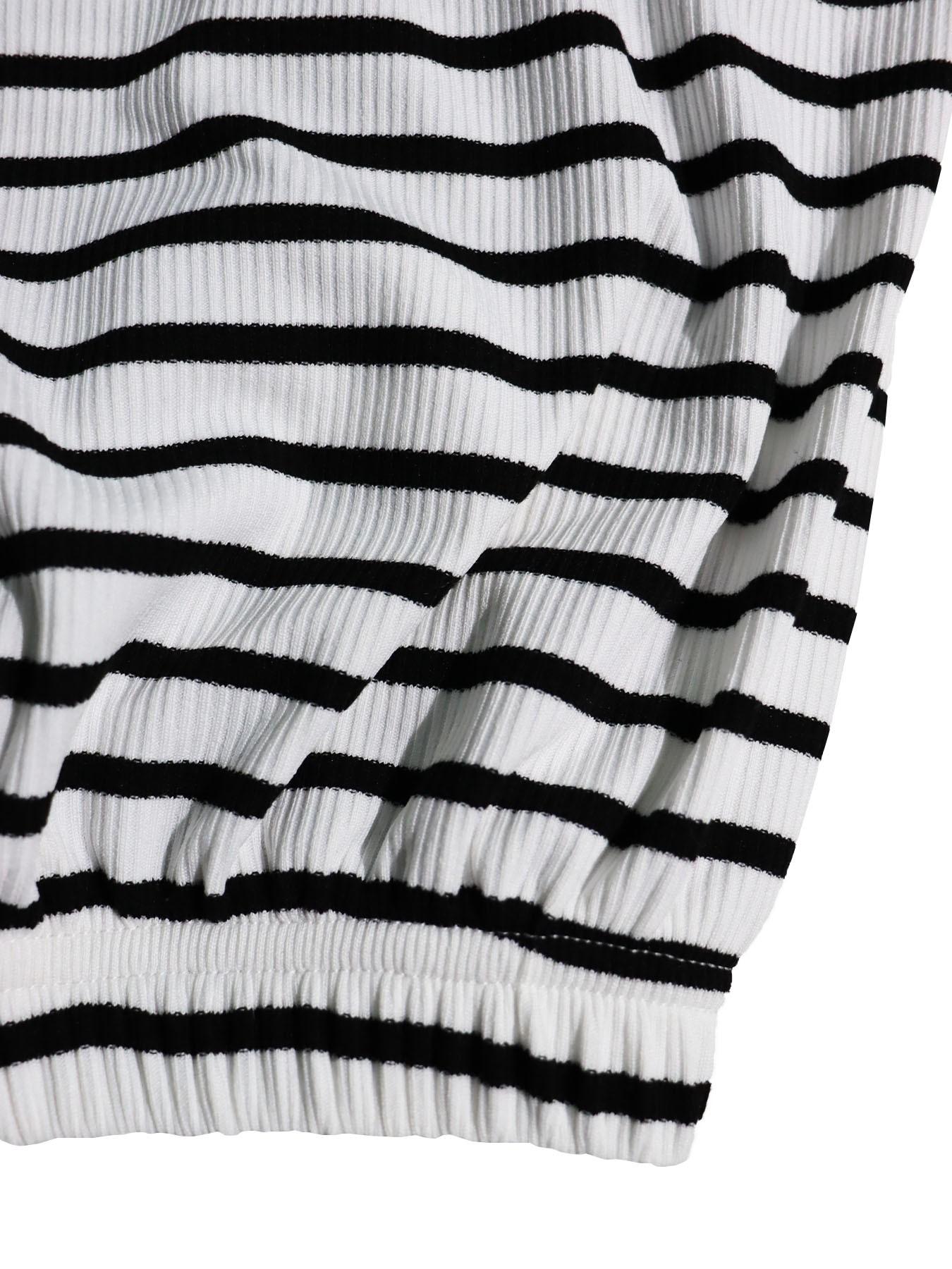 Women's Striped Casual Two-Piece Set, One-Shoulder Revealing Belly Long Sleeve Top + Drawstring Shorts, Hot Girl Home Wear