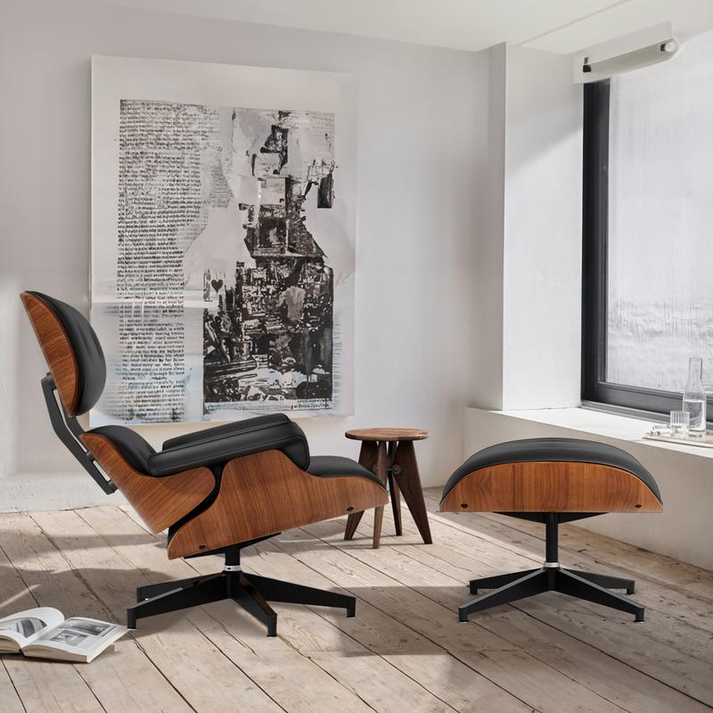 [Mid Century Accent Chair] Mid Century Recliner Chair with Ottoman - Wide Armrest, Heavy Duty Base Support - for Living Room Bedroom Office luxury seat minimalis