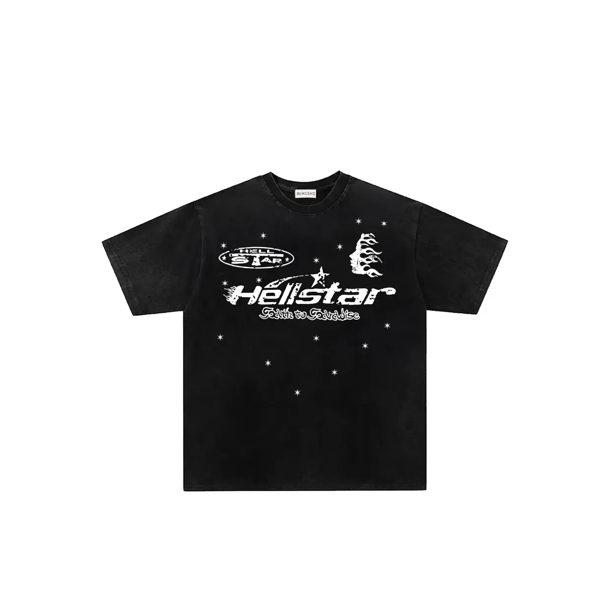 Hellstar Vintage Graphic T-Shirt for Men, Washed Distressed Tie Dye Short Sleeve Tee with Flame, Letter and Star Prints, Y2K Streetwear Crew Neck Top for Summer Casual Daily Wear and Urban Outfits