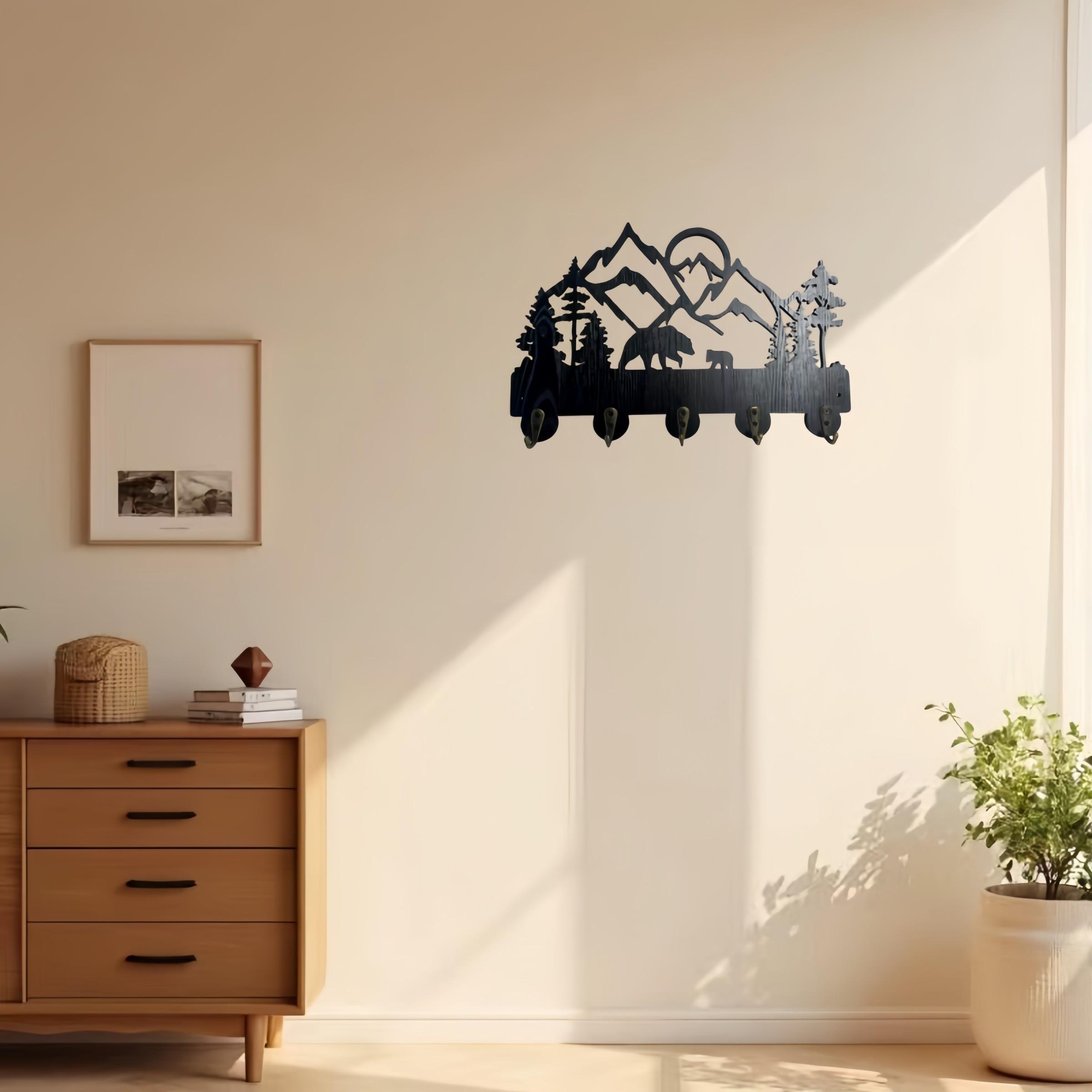 Wooden Key Hook, Forest Theme Wall-Mounted Storage Rack, Ideal for Entryway, Front Door, Kitchen, Hallway, Garage, Office