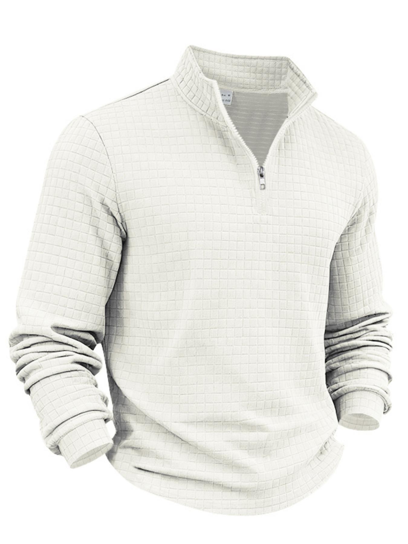 Men's Autumn and Winter Solid Color Waffle Weave Ice Hockey Sweatshirt, Regular Fit Leisure Zipper Placket Long Sleeve Outdoor Sports Clothing, S-3xl