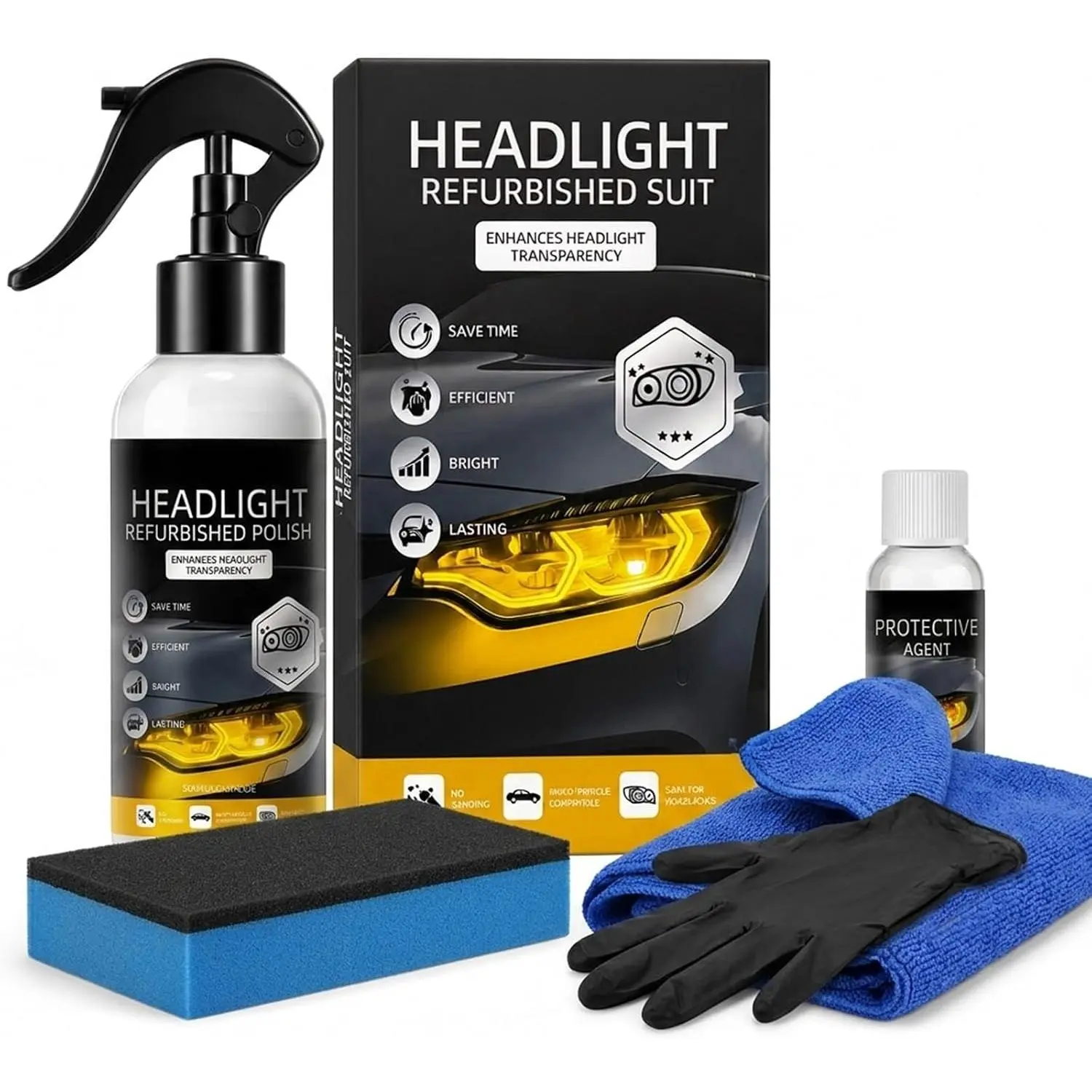 Headlight Restoration Kit -   Clear Glow, Wipe- UV Coat | No Drill Required, Erases Yellow Oxidation, Long-Lasting UV  Coating, DIY Professional Polish, Clear Vision in 5 Mins