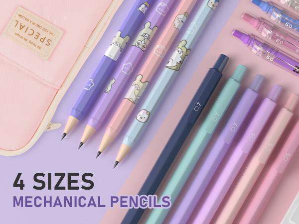 Nicpro 47 Pack Aesthetic School Supplies in Big Capacity Pen Case, Cute Pastel Mechanical Pencils 0.5, 0.7, 0.9 & 2mm Lead Holder with 25 Tube Lead Refills 4B 2B HB 2H Color, Erasers for Student Writing