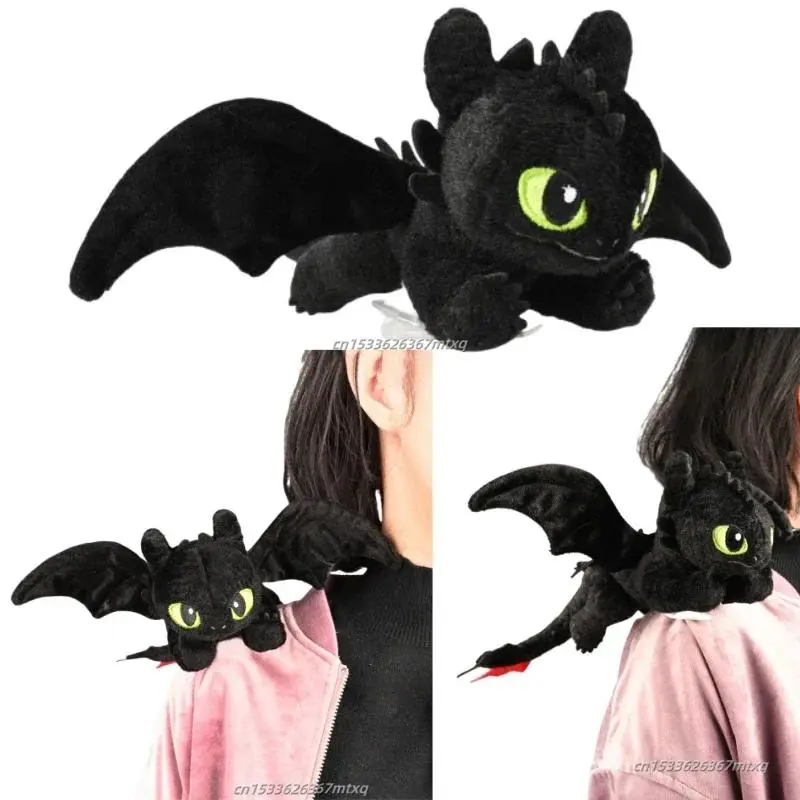 Potdemiel Original Night Fury Black Dragon Plushies Stay on the Shoulder How to Train Your Dragon Plush Toy Animal Birthday Gift