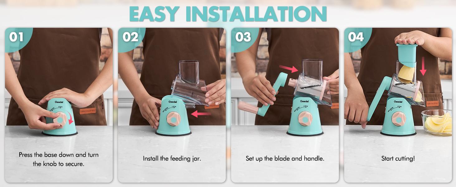 Geedel Rotary Cheese Grater for vegetables, fruits and nuts, Cheese Slicer well-designed blade, multifunctional kitchen utensils