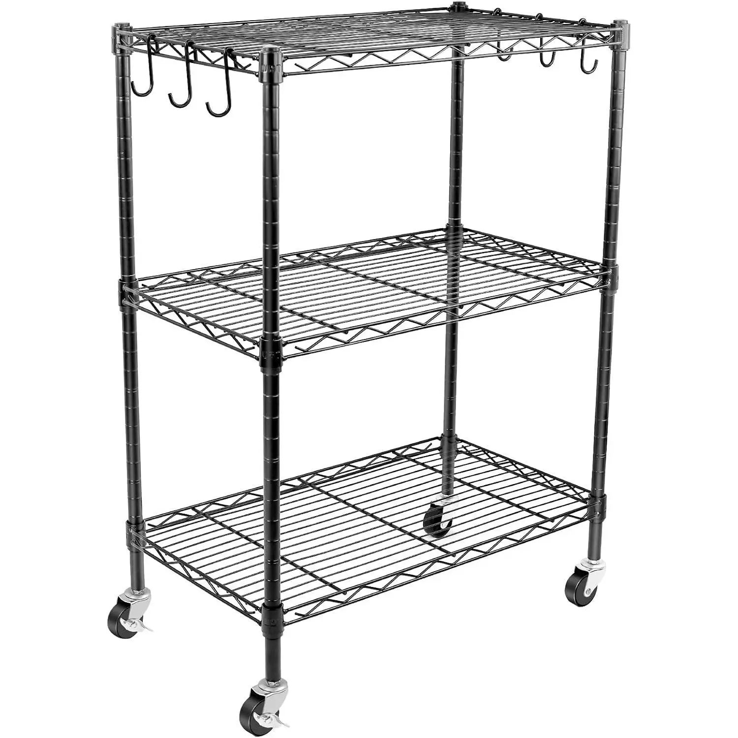 3-Tier Storage Shelves, Heavy Duty Metal Shelves Wire Rack Shelving Unit, Adjustable Shelf with Wheels for  Office Garage Kitchen Bathroom,23.4" Wx13.6 Dx32.5 H