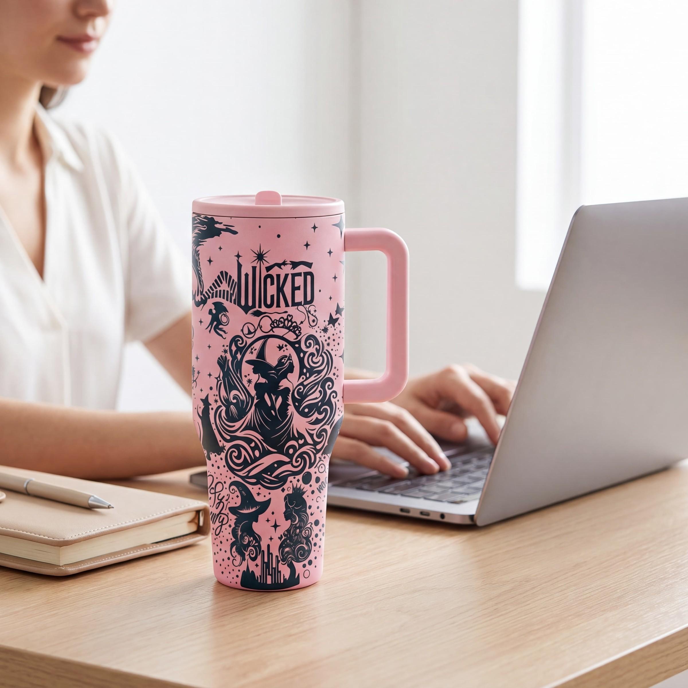 Wicked Inspired Witch Tumbler, 40oz Stainless Steel Insulated Coffee Cup, Fantasy Musical Travel Mug, Gothic Fairycore Gift, Flasks