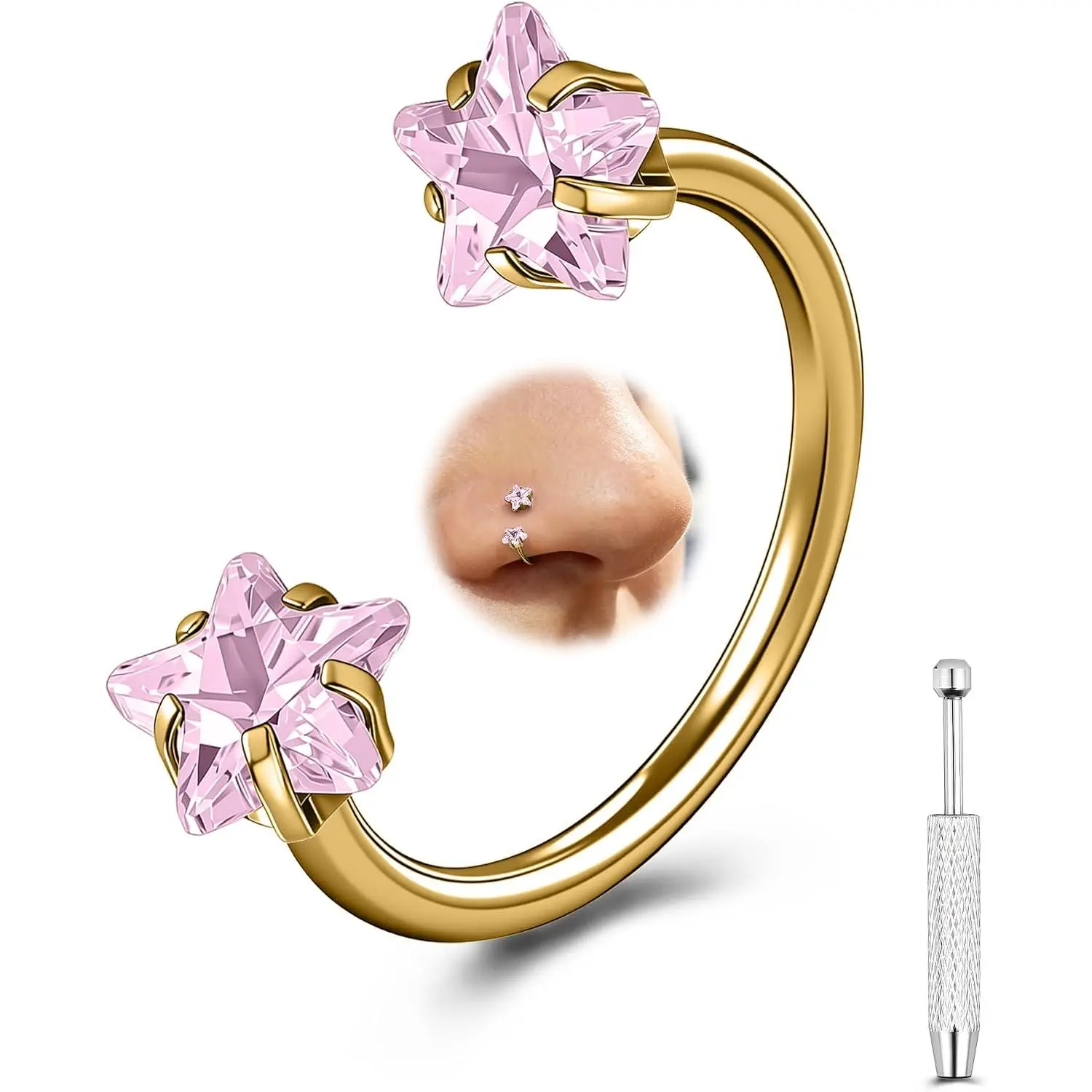 G23 Titanium Double  Horseshoe Nose Rings  Horse Shoe | Nose Hoop, Cartilage Helix Tragus Earring Hoops, Labret Lip