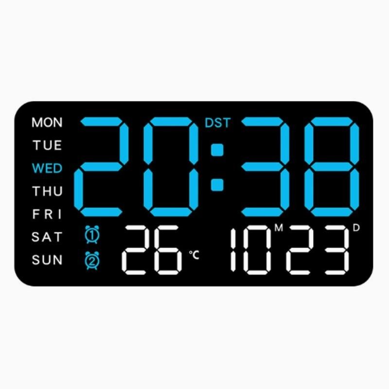 Large Digital Wall Clock with LED Display, LED Alarm Clock, Date & Temperature Timer, Ideal Gift for the Elderly, Living Room & Bedroom Decor