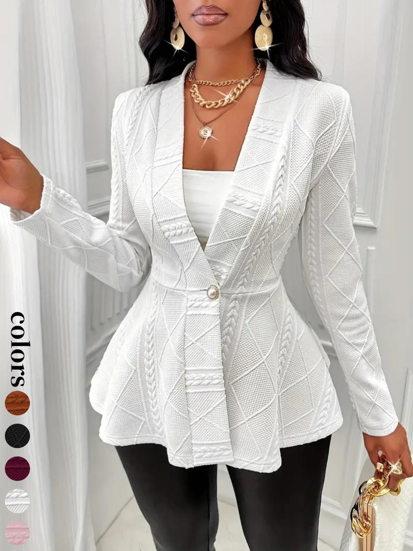 Women's Textured Button Front Blazer, Elegant Long Sleeve Slim Outerwear for Fall & Winter, Ladies Clothes for Work Office Business, Womenswear