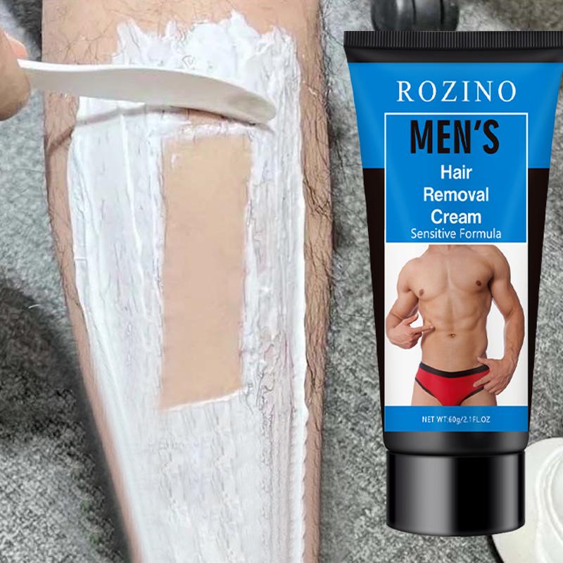 ROZINO Men's Sensitive Skin Hair Removal Cream - Gentle Formula for Smooth & Flawless Results - 60g Portable Tube - Alcohol-Free & Fragrance-Free - Quick & Painless Hair Management - Body Care Daily