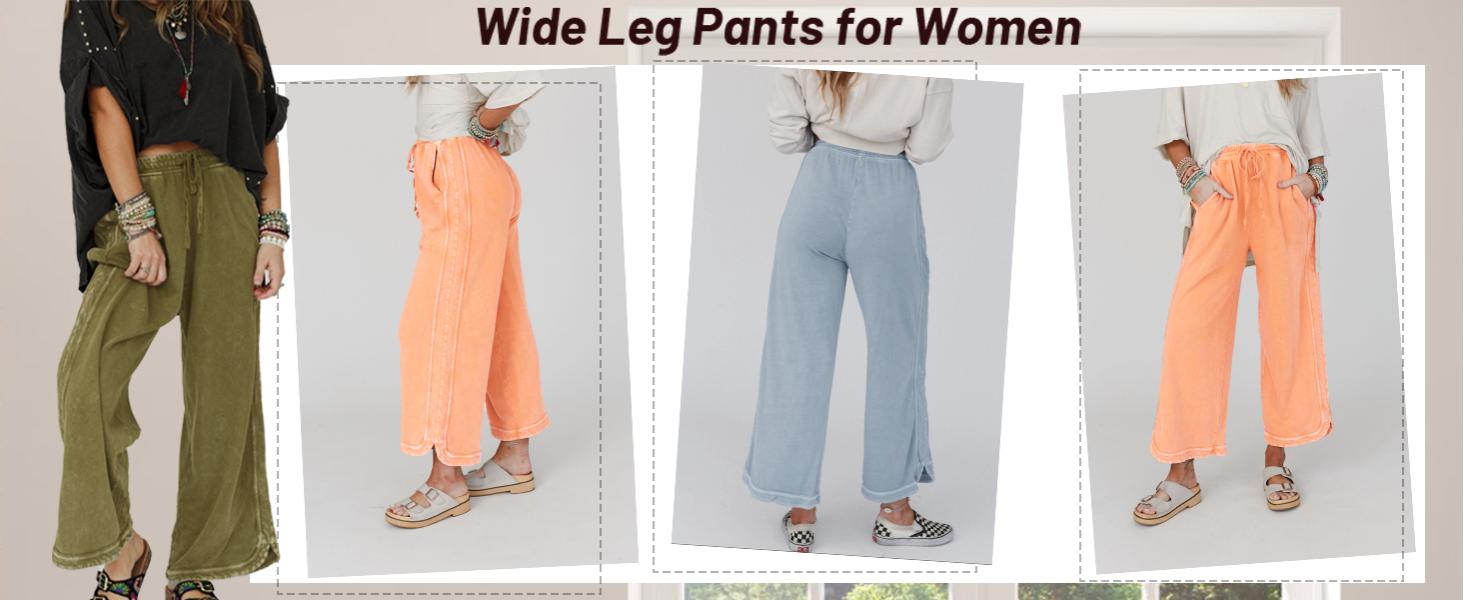 SCUSTY Women's High Waist Wide Leg Pants Drawstring Sweatpants Baggy Athletic Casual Trousers with Pockets