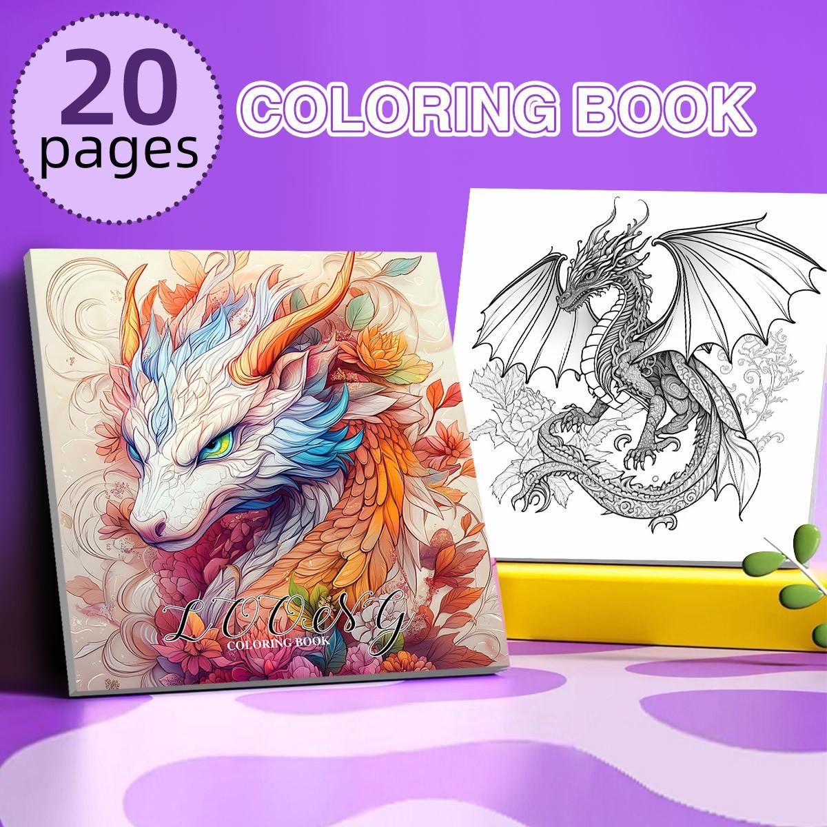 Dragon-Themed Coloring Book, 20 Pages Dragon Pattern Drawing Book, Art & Handmade Painting Frame, Suitable for Home School Office