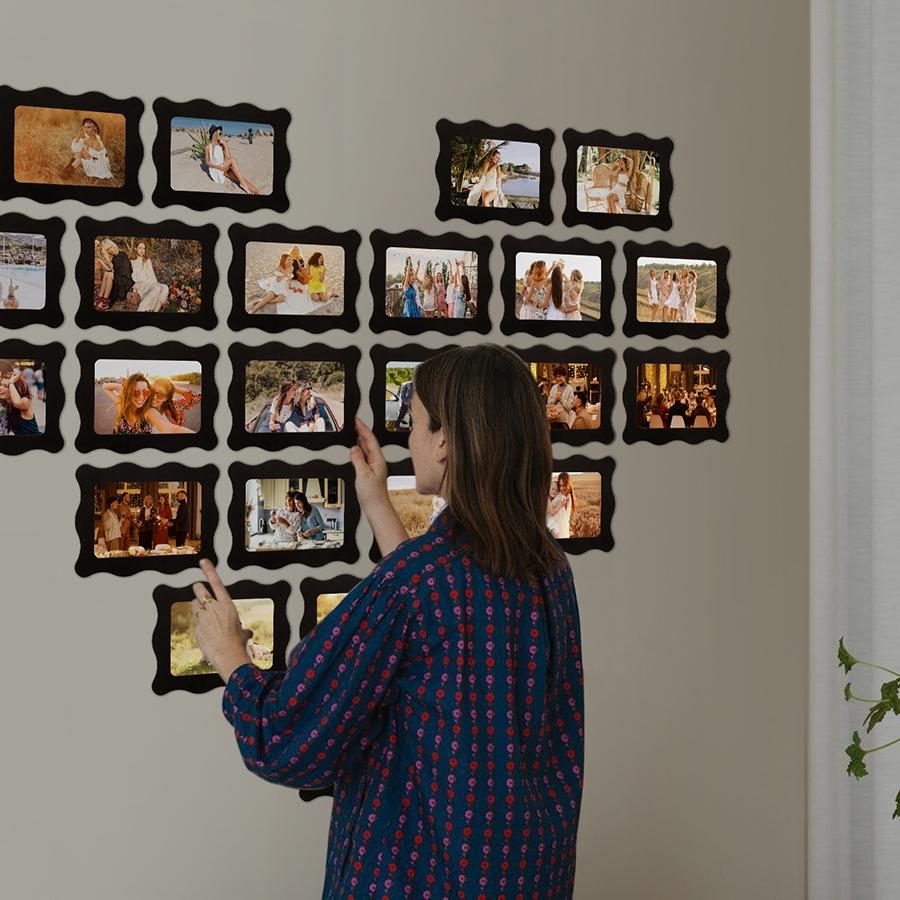 15pcs Creative Rectangular Wave Decorative Picture Frame Set, Heart Shape Photo Frames Wall Record, Home Decoration