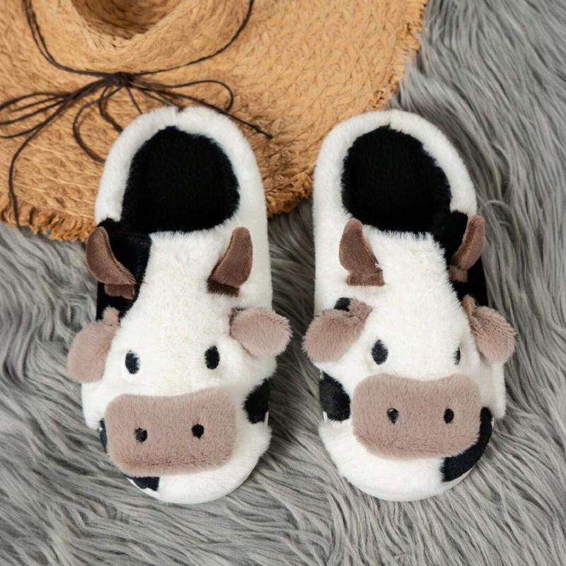 Women Cartoon Cow Cotton Slippers Cute and Comfortable Plush Animal Slippers Winter Indoor and Outdoor Slippers Shoes Footwear Khaki