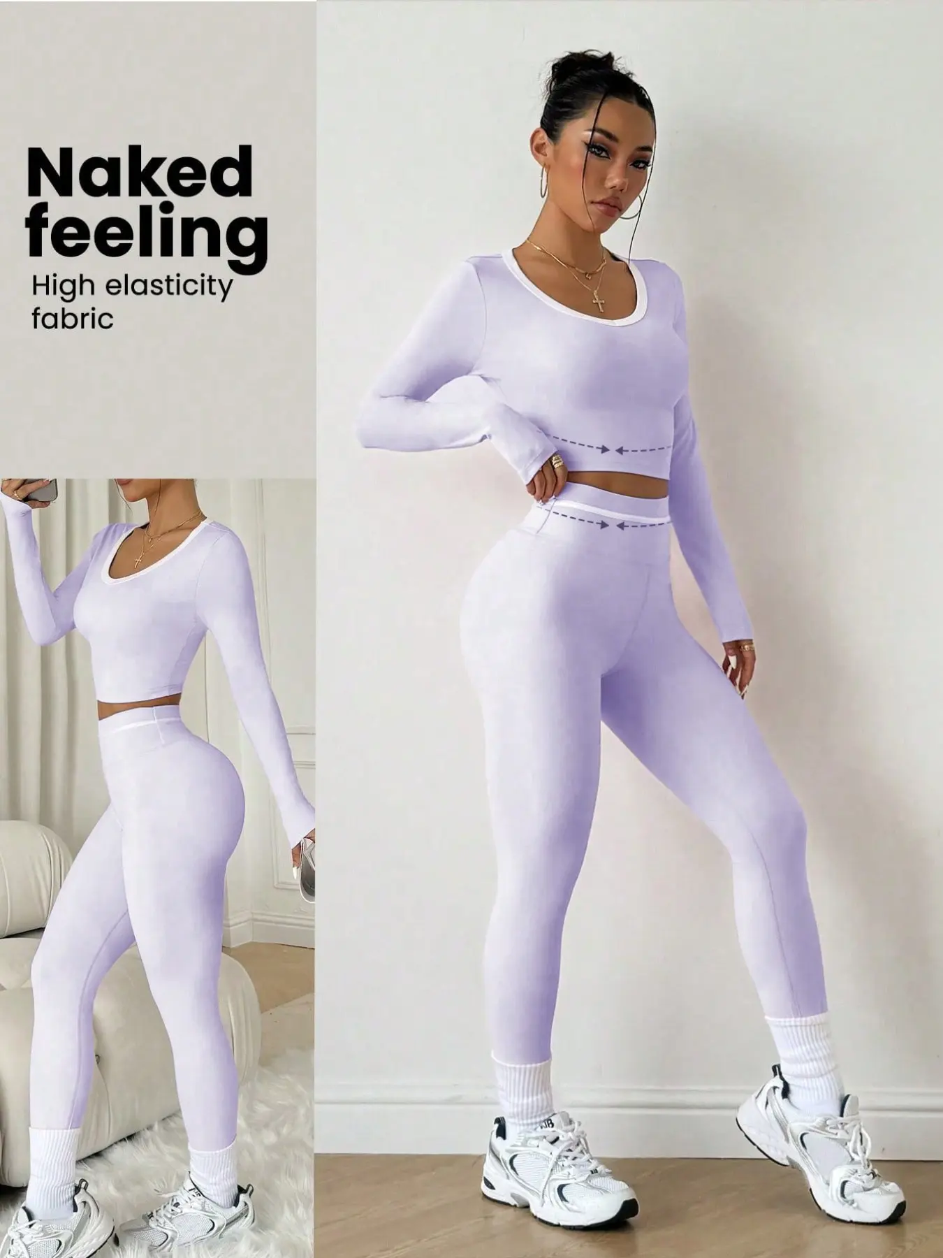 Women's Fall Winter Sports Set, Comfortable Round Neck Pullover Tight Fitted Sweatshirt and Pants, Casual Workout for Daily Wear