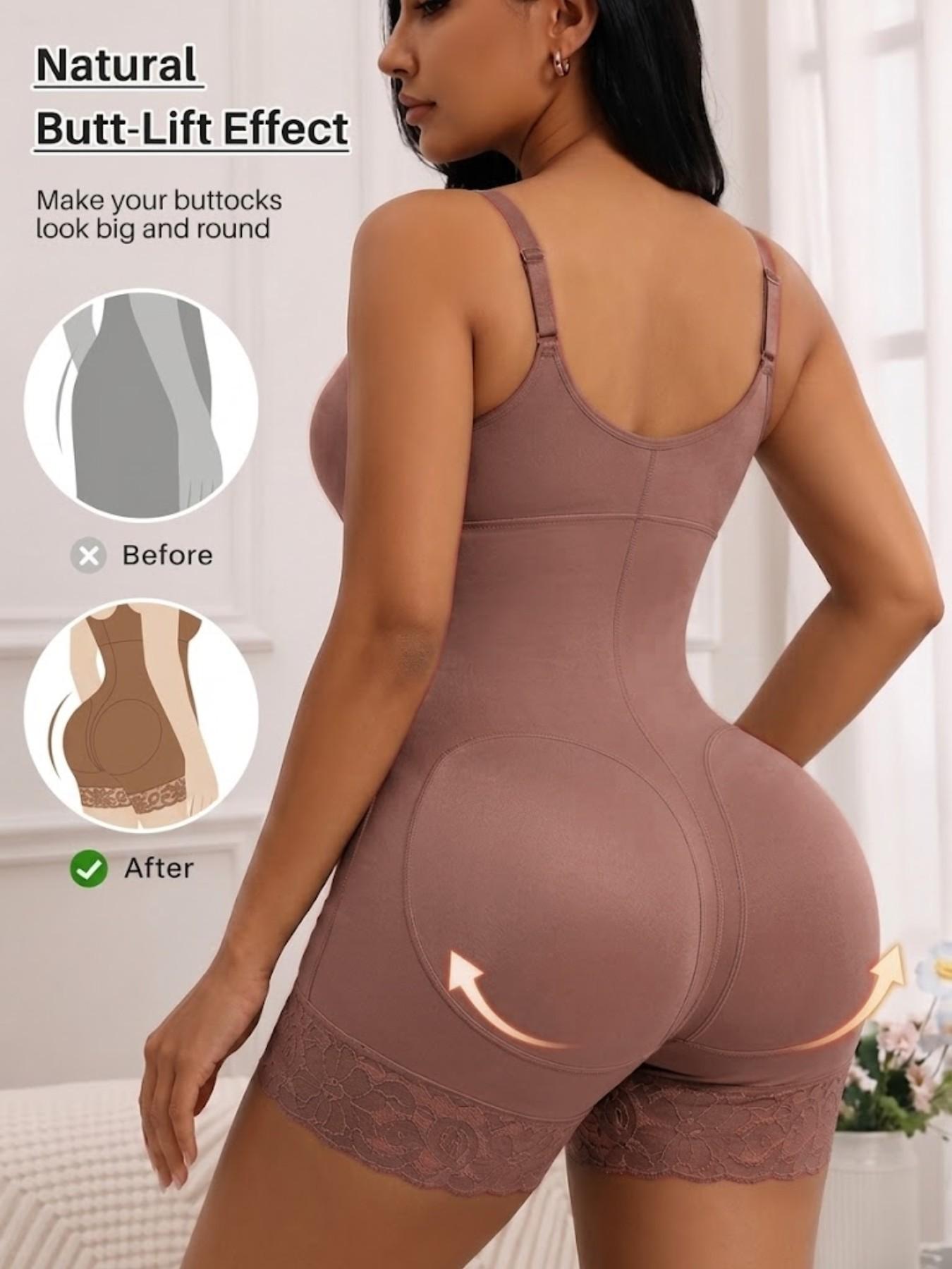 1 Count Women's Comfortable Smooth High Compression For Women Full Body Shaperwear, Colombian Shapewear, Fajas, Butt Lifting And Tummy Control Jumpsuit, Convenient Adjustable Straps Lace Trim Bodysuit, Crafted For Daily Shaping & Skin-Friendly Wear