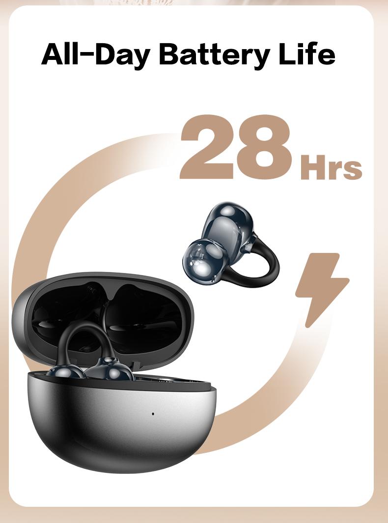 ZIHNIC M108 Clip-on Earbuds,Open Ear Earbuds WirelessBluetooth 5.4,Lightweight Open Ear Headphones with C-Shaped Bridge,Slim Hook,50H Battery,Waterproof,forGlasses Wearers and Workouts