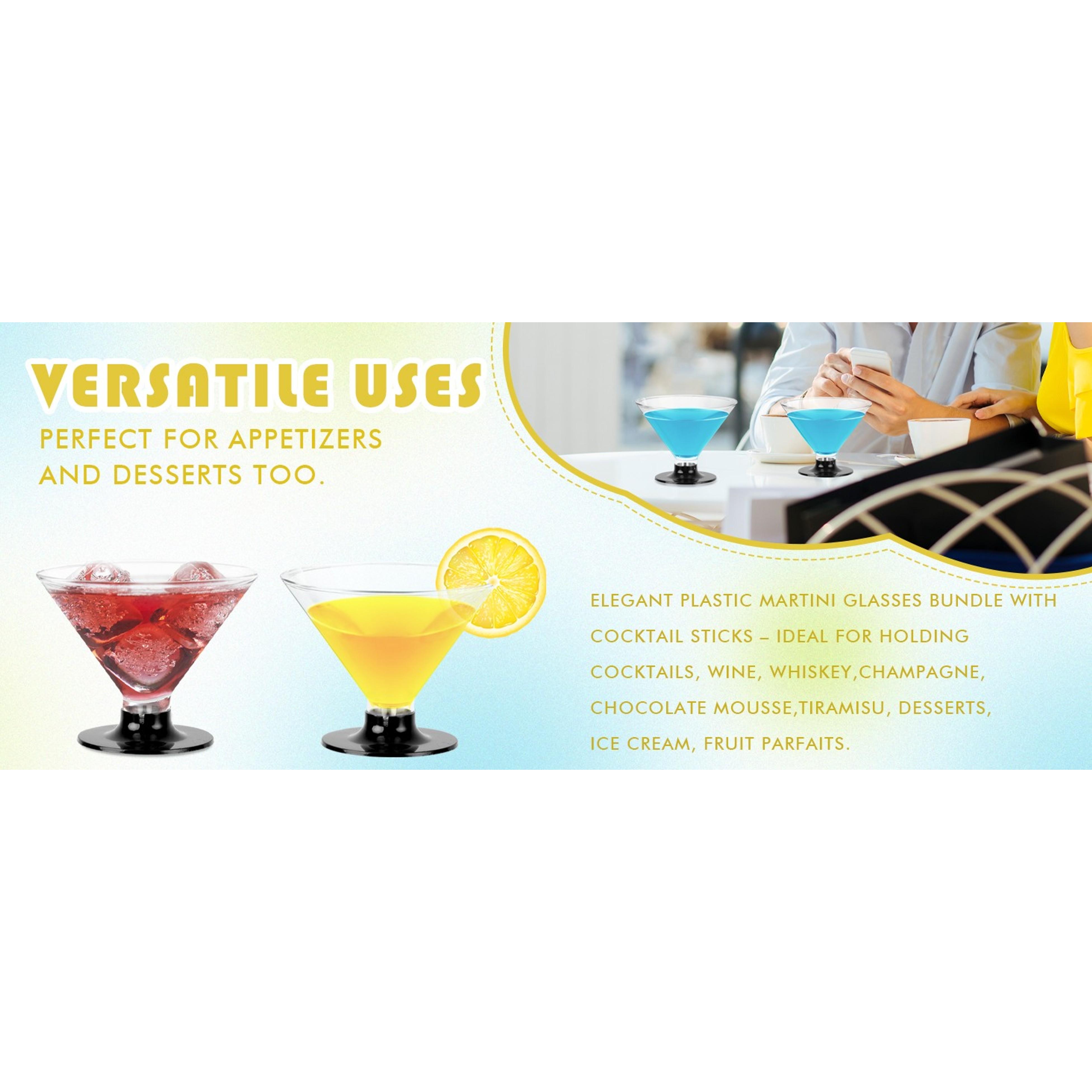 25 PCS plastic Disposable Martini Glasses, Stemless Martini Glasses for Birthday Party, Disposable Cocktail Cups for parties, 5oz Clear Margarita Cups Bulk for Holiday Weddings, Transparent Base