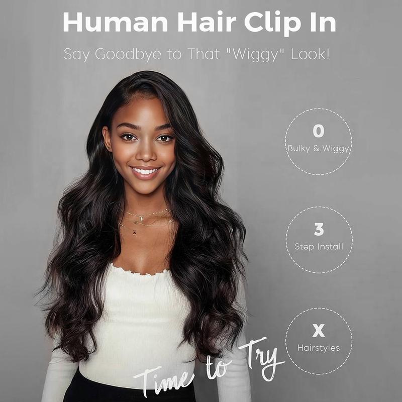 Mscoco Clip In Human Hair Extensions invisible And Seamless Yaki Straight/ Body Wave/ Silky Straight Real Human Hair Clip In Quick Weave No Salon Needed 7pcs/pack Easy To Install