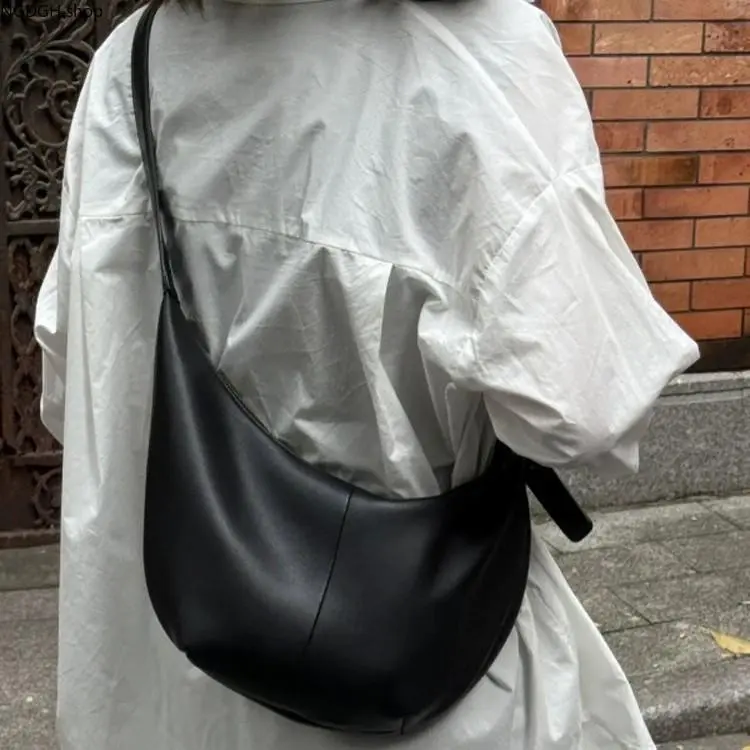 Women's Minimalist Leather Sling Bag - Slouchy Hobo Crossbody Purse, Zippered Roomy Casual Daily Travel Satchel with iPad/Phone/Book Storage, Lightweight Classic School Messenger Bag