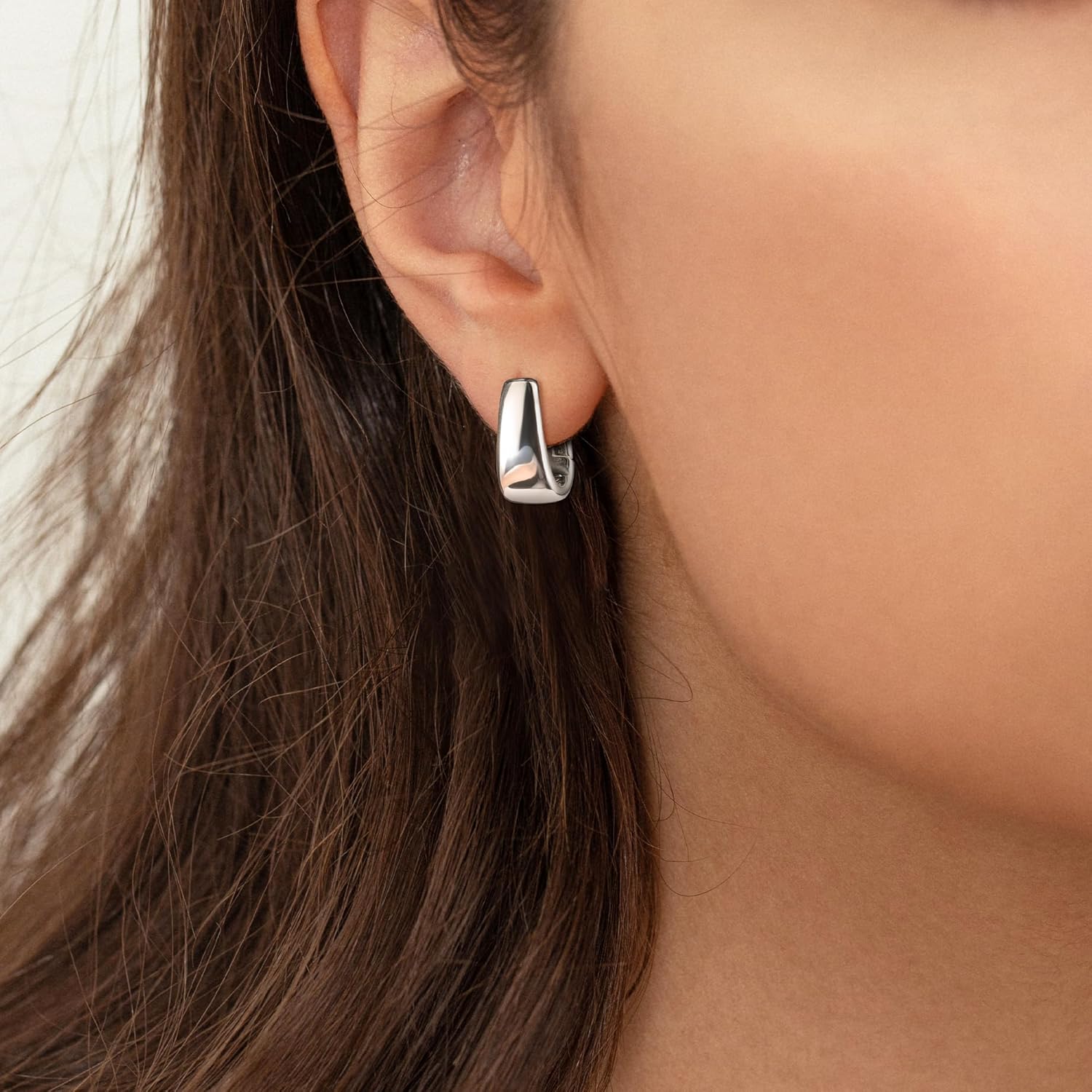 925 Sterling Silver Earrings Small Chunky Silver Earrings for Women 14K Gold Plated Small Hoop Earrings Silver Hypoallergenic Earrings Small Thick Huggie Hoops Earrings