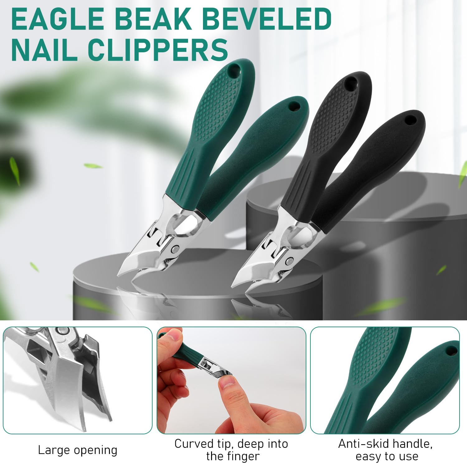 3-in-1 Eagle Beak Nail Clipper Set, Wide Jaw Anti-Splash Slanted Clipper, 25° Oblique Trimmer, Ingrown Toenail Clippers for Thick Nails, Perfect for Seniors