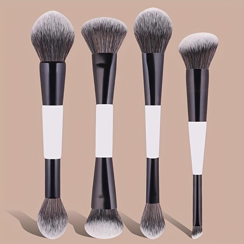 4-Piece Dual-Ended High-Quality Makeup Brush Set, Soft Fluffy Foundation, Contour, Eyeshadow, Blush Brushes, Beauty Tools