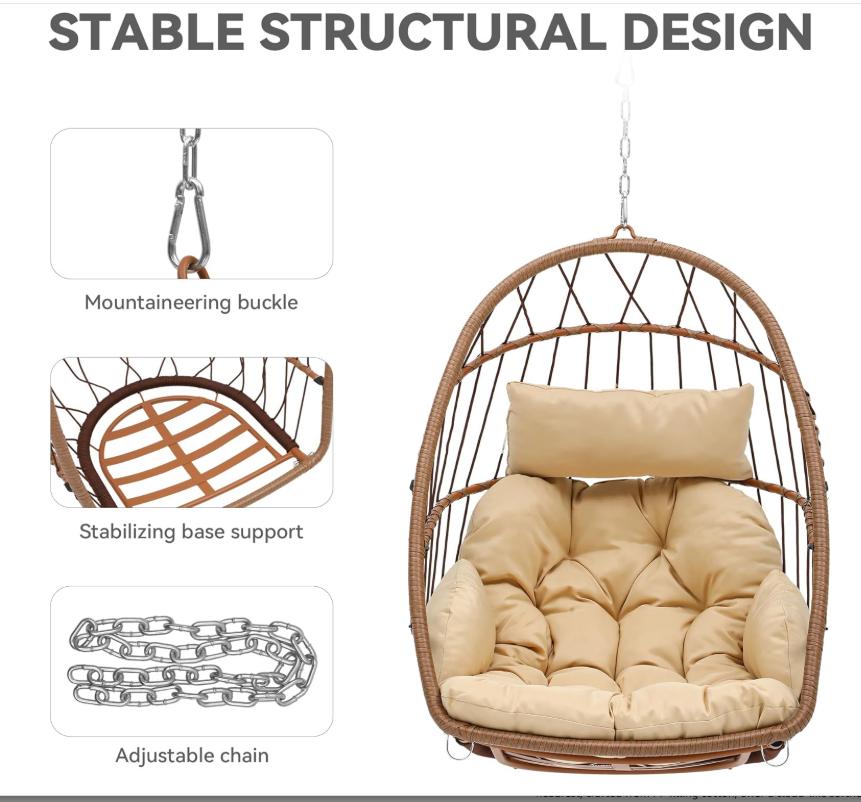 Yitahome Hanging Egg Chair with Cushions, Swing Egg Chair with Stand, Wicker Hammock Egg Chair for Indoor Outdoor Balcony Patio Garden Poolside Bedroom, Outdoor Furniture
