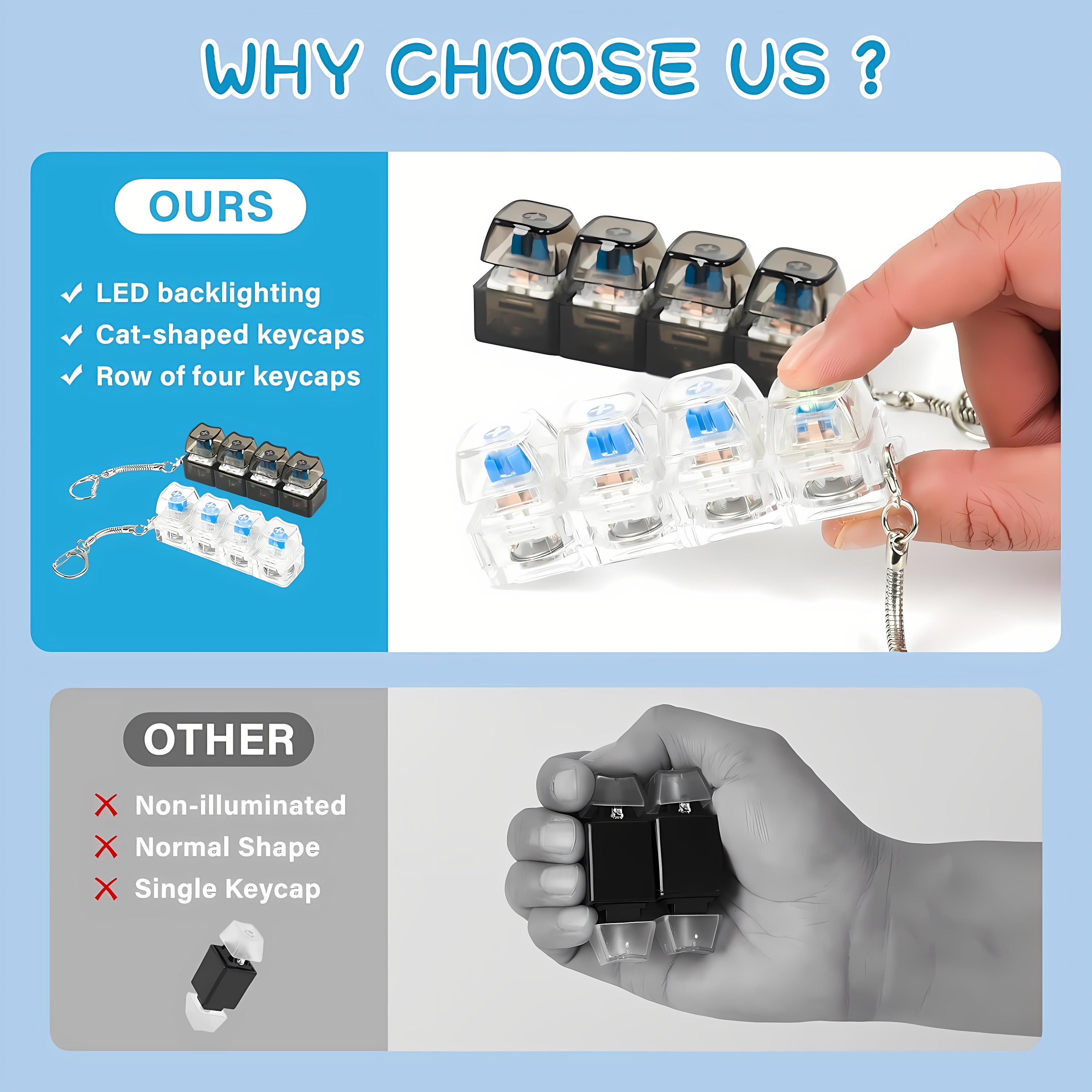 Keyboard Fidget Toy for Adults Fidget Keyboard Clicker Toys with LED Lights Keychain Stress Relief for Anxiety Decompression