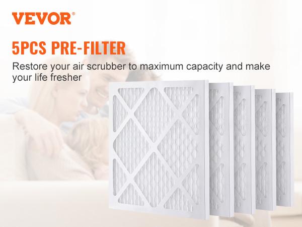 【Summerfinds】VEVOR Protective Pre Filters, 5 Pack, 15.75''x 15.75'' Air Filter Replacement, High-efficient Stage 1 Filters Compatible w/ BlueDri VEVOR Scrubber, Air Purifiers, Water Damage Restoration Equipment