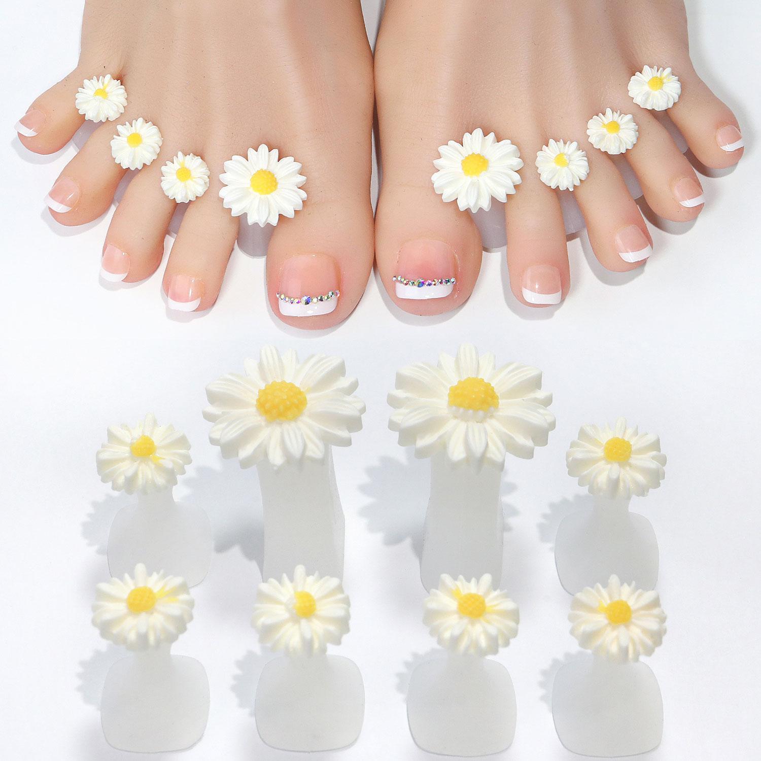 Nail Silicone Finger Splitter Toe Splitter Daisy Water Drip Rhinestone Decorative Nail Tool Toe Divider Nail Care Special Accessories 8 pcs/pack