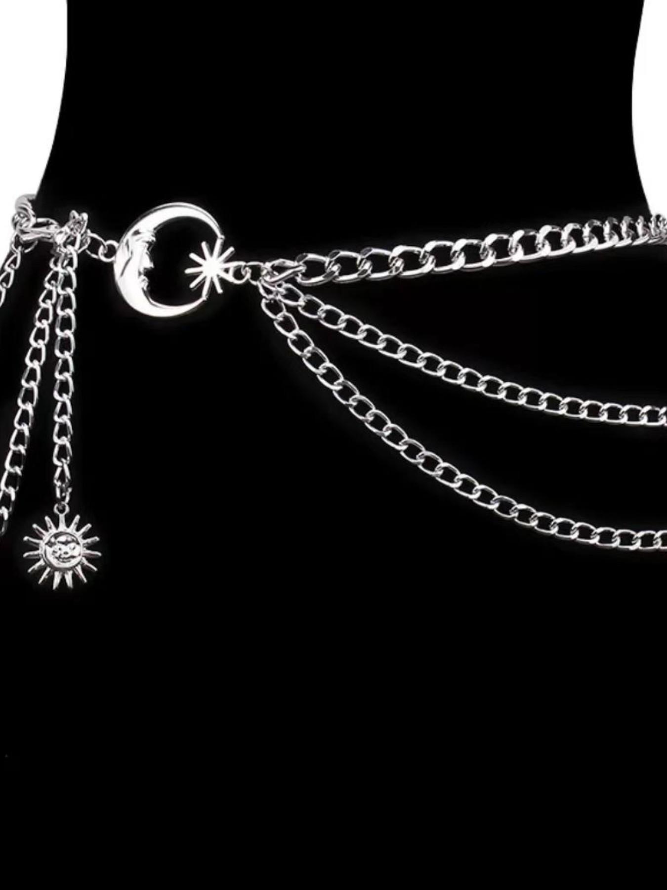 Hiphop Punk Crescent Body Chain, Multi-Layer Metal Moon Necklace, Trendy Accessory for Street Style, Unisex Fashion Jewelry