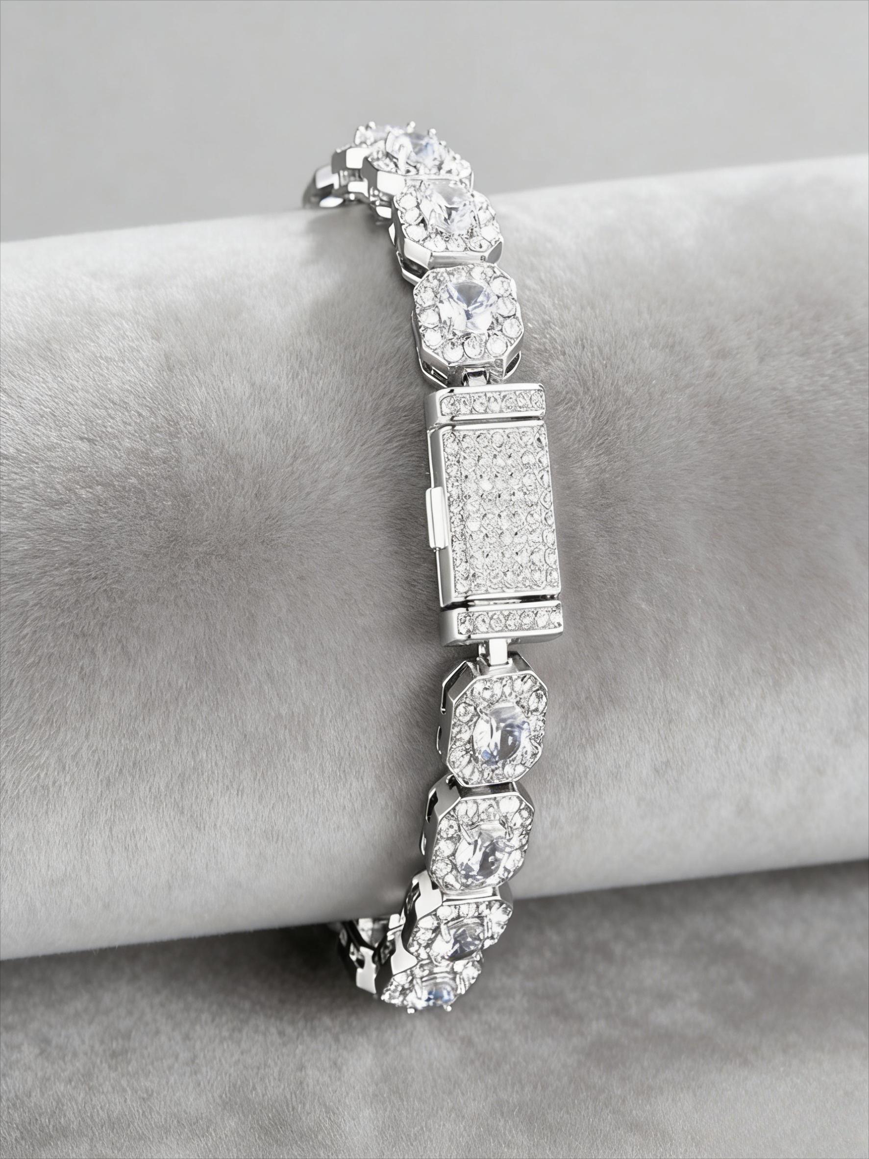 Jewelry set, European and American hip-hop full diamond bracelet, men's trendy brand diamond-encrusted zircon Cuban chain bracelet ins Internet celebrity niche design sense, high sense, light luxury and versatile couple jewelry